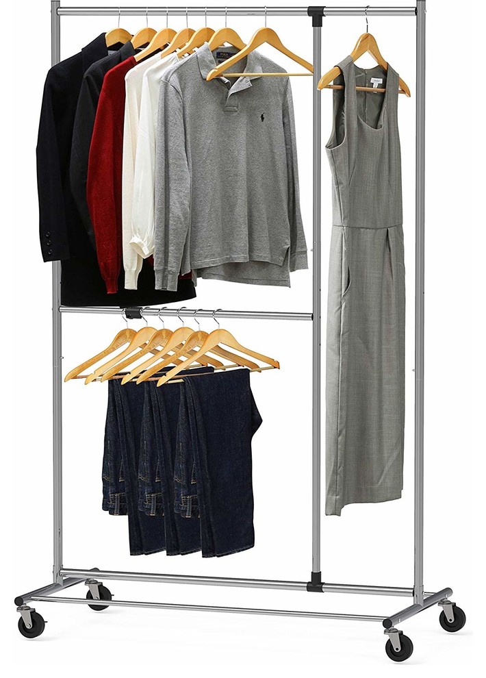 Dual Bar Adjustable Garment Rack, Chrome, 72" Height - Contemporary - Clothes  Racks - by Brawbuy Deals | Houzz