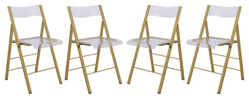 Leisuremod Menno Modern Acrylic Gold Base Folding Chair, Set Of 4 Mfg15Cl4