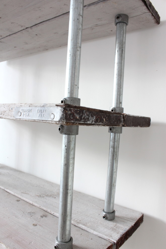 White Washed Reclaimed Scaffolding Boards with Galvanised Steel Pipe Bookcase -