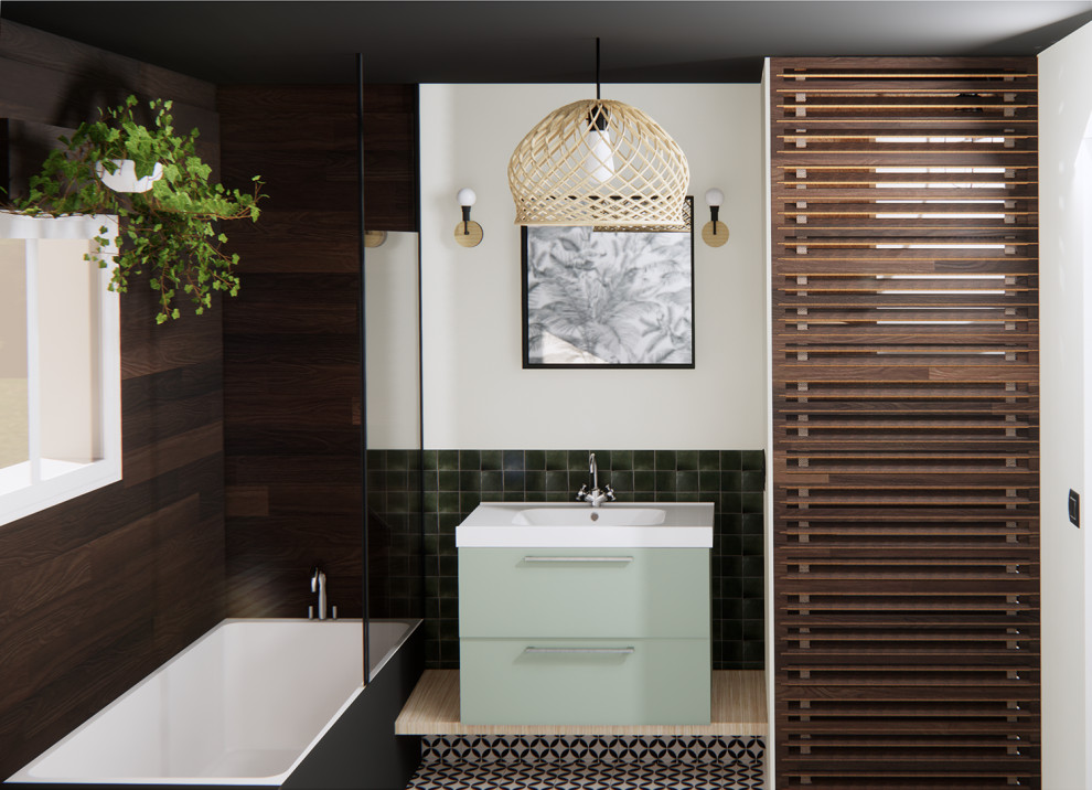 Immagine di una stanza da bagno padronale tropicale di medie dimensioni