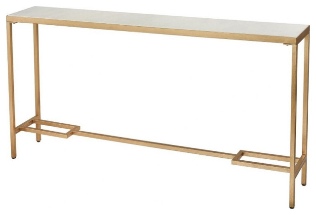 Rectangular Console Table in Gold-White finish 4-Legs - Material Mirror-Resin