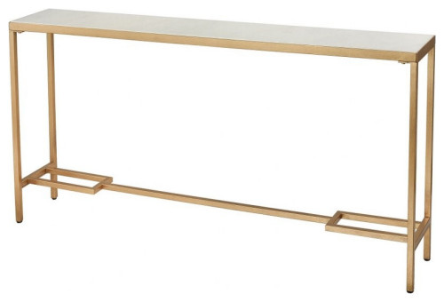 Rectangular Console Table in Gold White finish 4-Legs - Material Mirror Resin