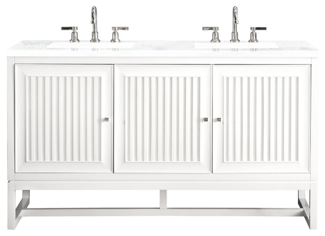 Athens 60" Double Vanity, Glossy White, Arctic Fall Solid Surface Top