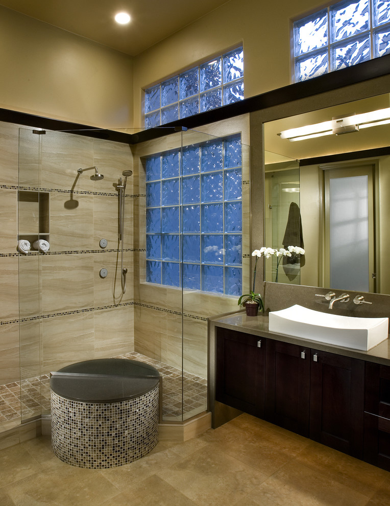 Design ideas for a contemporary bathroom in Phoenix with a vessel sink.