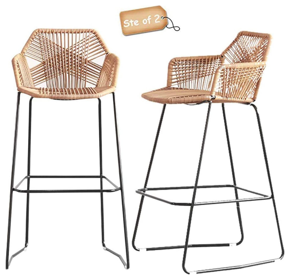 Iron Rattan Wicker High Back Bar Stools - Contemporary - Bar Stools And ...