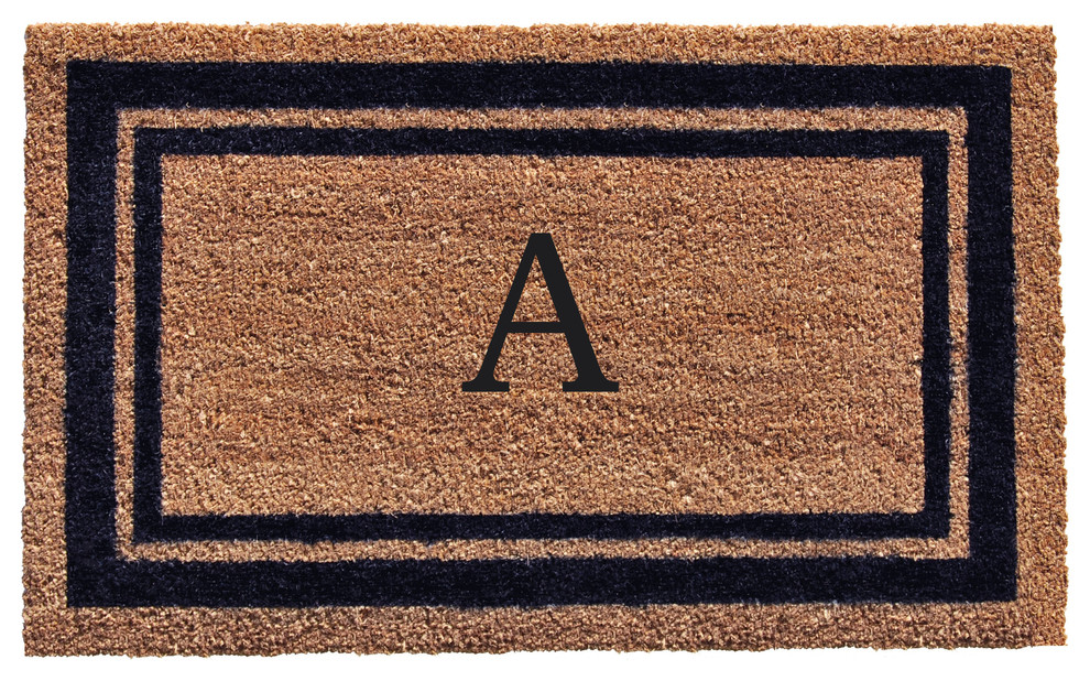 Dark Blue Border 18"x30" Monogram Doormat, Letter A
