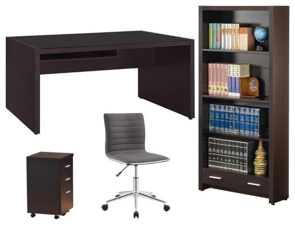 Home Square 4 Piece Set with Desk Mobile File Cabinet Office Chair and Bookcase
