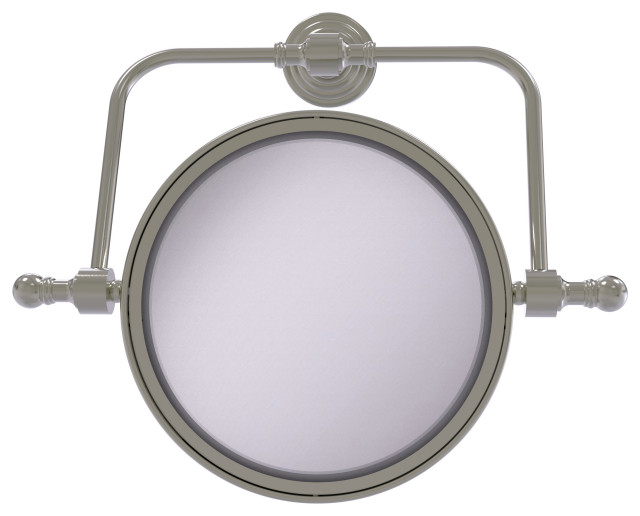 Retro Wave Wall-Mount Makeup Mirror, 8" Dia, 4X Magnification, Satin Nickel
