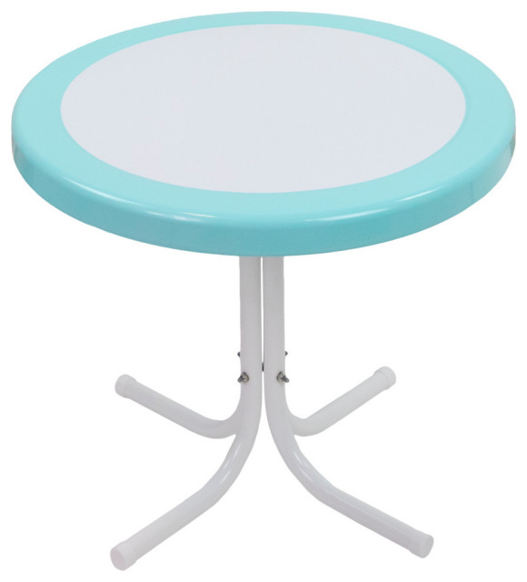 22" Outdoor Retro Tulip Side Table Blue & White Contemporary