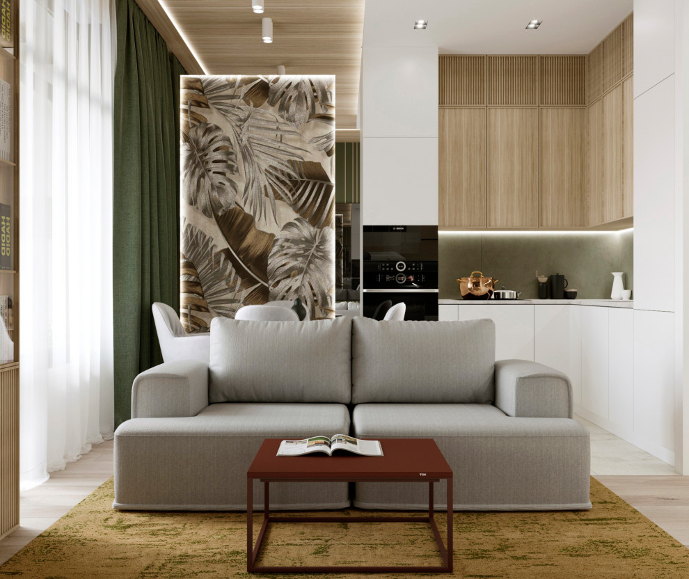 Квартира в Москве. Дизайн-Проект зоный совмещенной кухни -гостинной