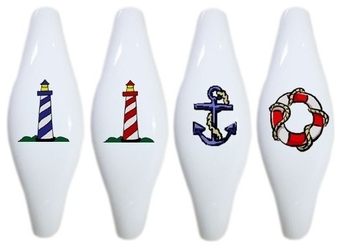 Set of 4 Lighthouse Nautical Ceramic Pull Handle, Cabinet Pulls