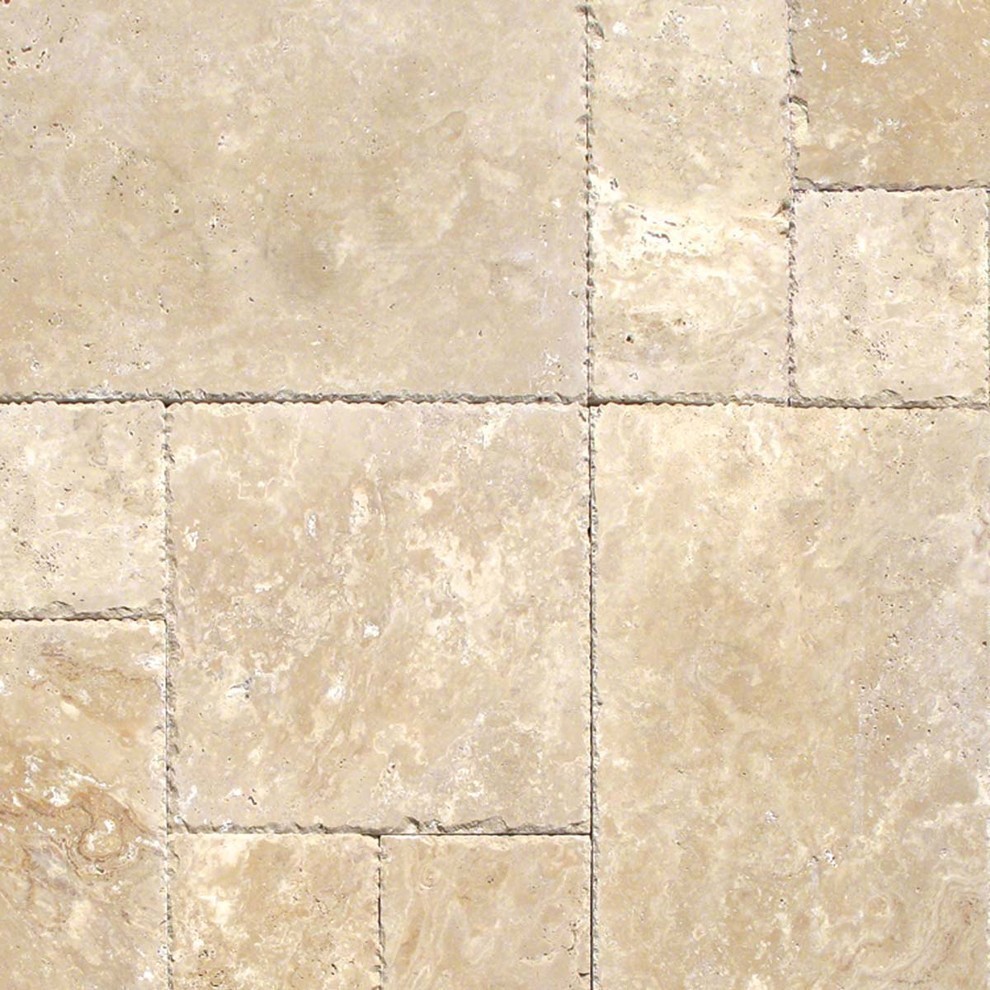 Tuscany Beige Travertine Versailles Pattern Tiles, Brushed, 8 Sq Ft