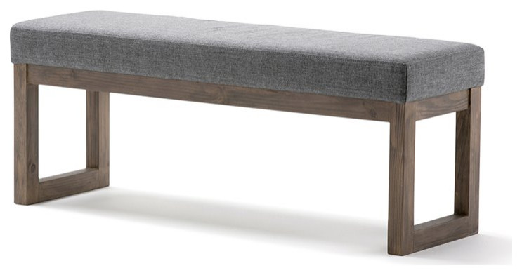 Milltown 44 " W Rectangle Large Ottoman Bench in Gray Linen Look Fabric