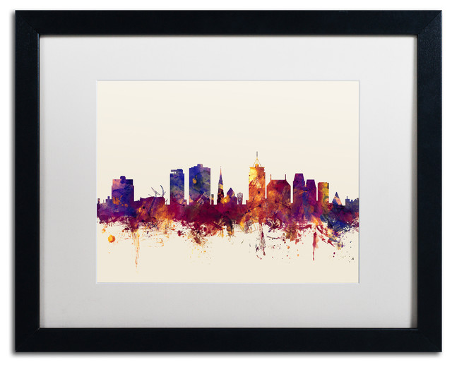 Michael Tompsett 'Christchurch NZ Skyline' Matted Framed Art, 20"x16
