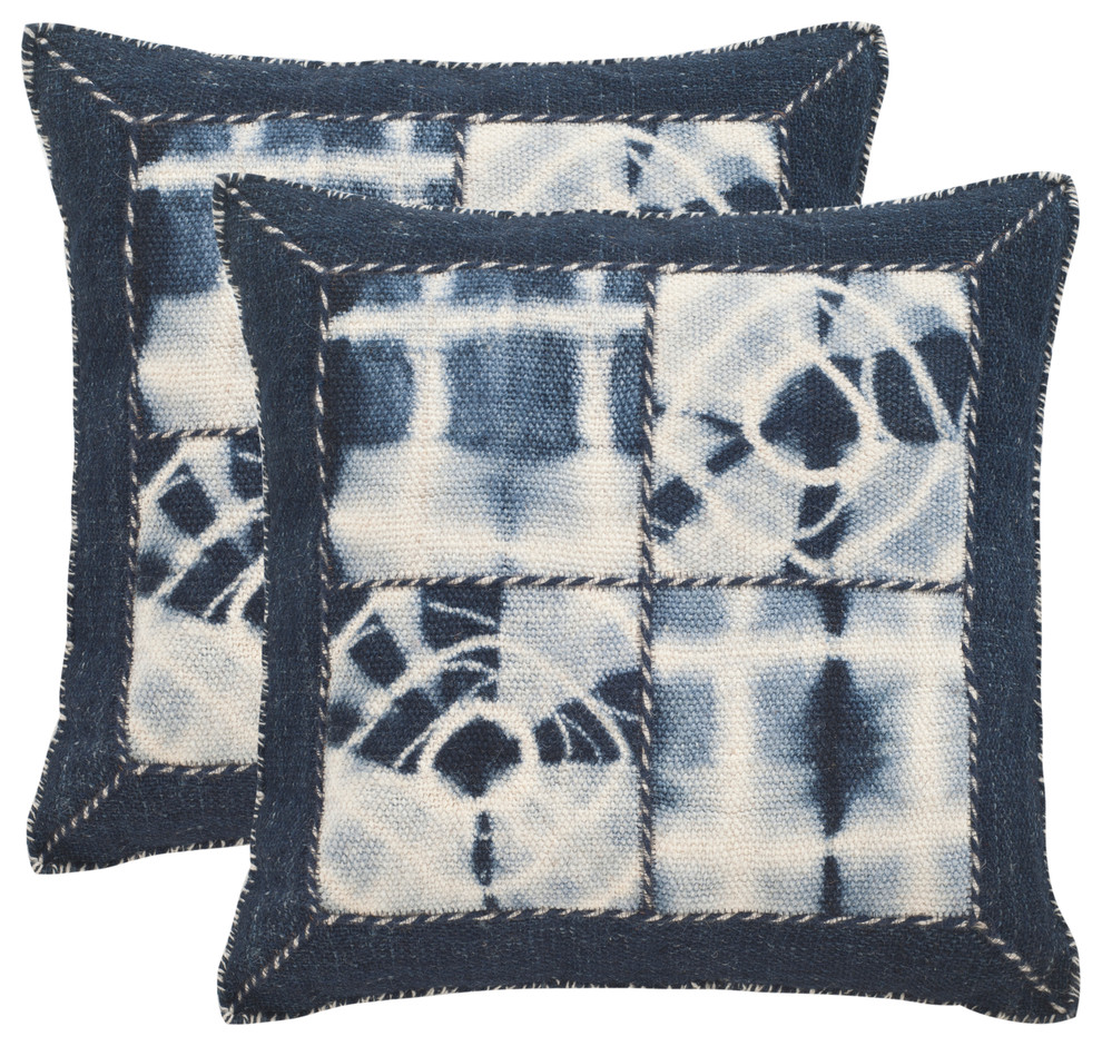 Safavieh Dip-Dye Quartre Patch Pillows, Set of 2, Navy, 24"x24"