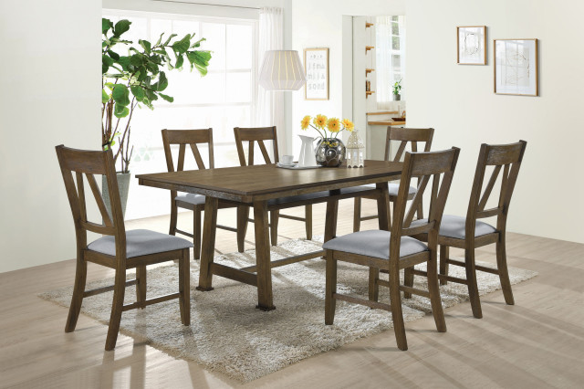 Filkins 7 Piece Storage Dining Set, Brown Wood and Blue Fabric ...