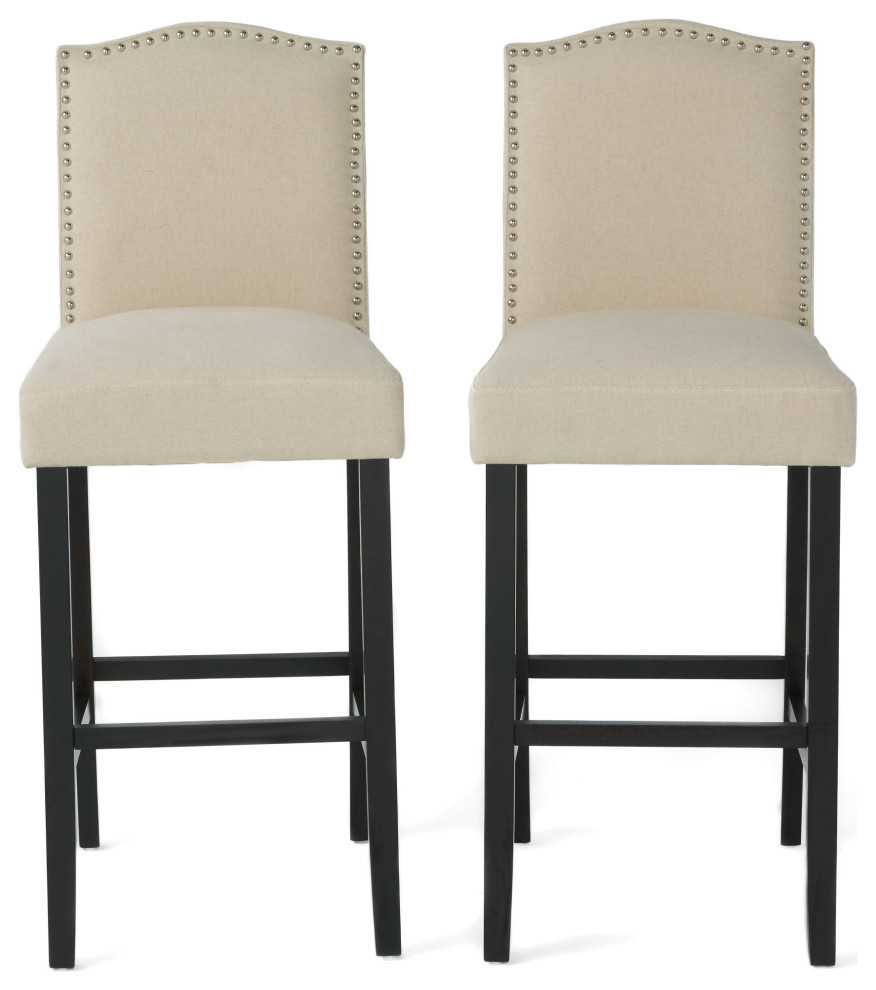 GDF Studio Auburn Ivory Fabric Backed Bar Stools, Set of 2