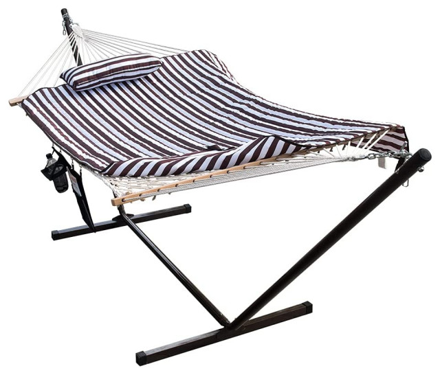 Large Hammock, Metal Stand & Bed With Removable Double Sided Pad Contemporary Hammocks And