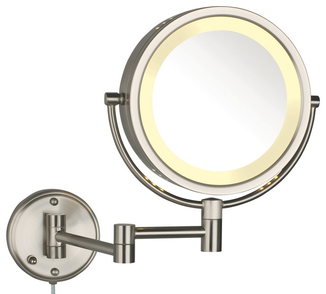 Modern Nickel Wall Mounted Lighted Make Up Mirror Contemporary Makeup Mirrors by SEE ALL