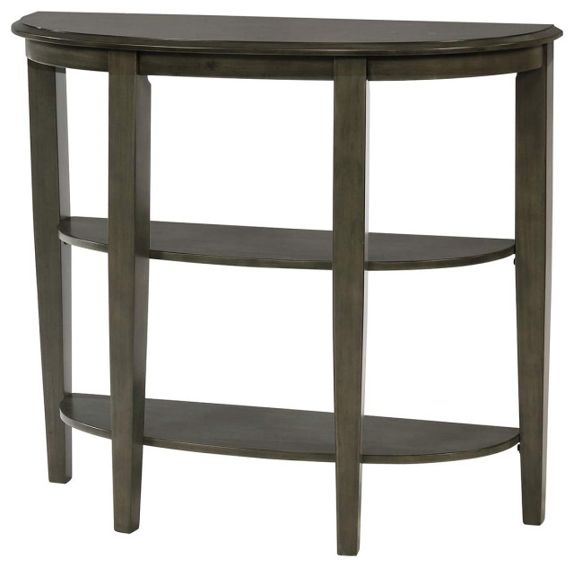 Contemporary Console Table, SemiCircle Shape With 3 Open Shelves Contemporary Console