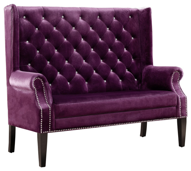 Fabric Upholstered Loveseat With Button Tufted Tall Backrest, Purple
