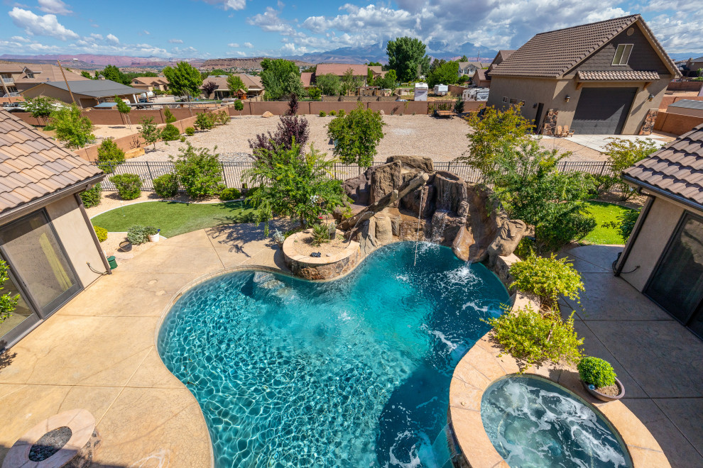 Inspiration for a rustic custom-shaped pool remodel