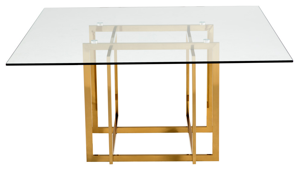 60" Square Glass Top Dining Table, Clear Contemporary Dining Tables