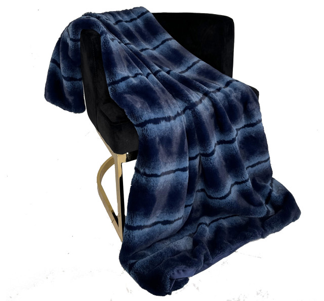 Plutus Blue Fluffy Fields Faux Fur Throw Blanket, 80"L x 110"W Full