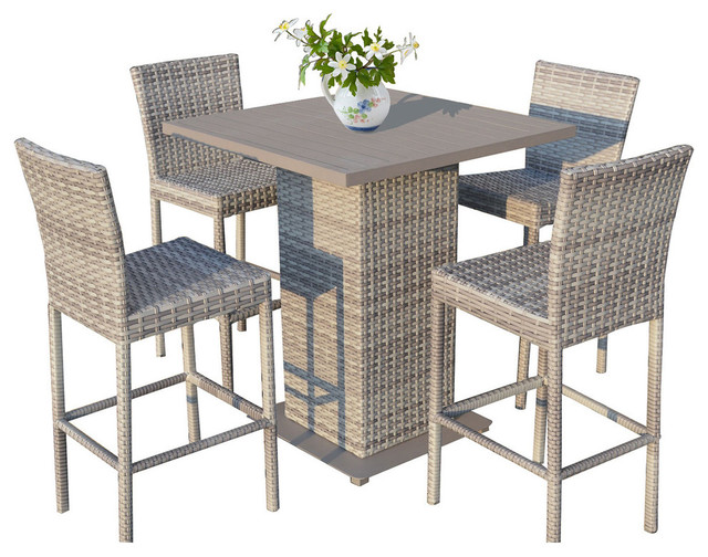 TKC Fairmont 5 Piece Patio Wicker Pub Set in Vanilla Cream Tropical