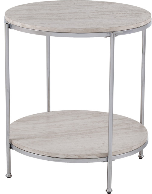 Silas Round Faux Stone End Table Transitional Side Tables And End