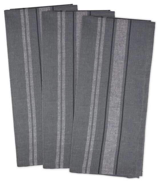 DII Gray Chambray French Stripe Woven Dishtowel, Set of 3