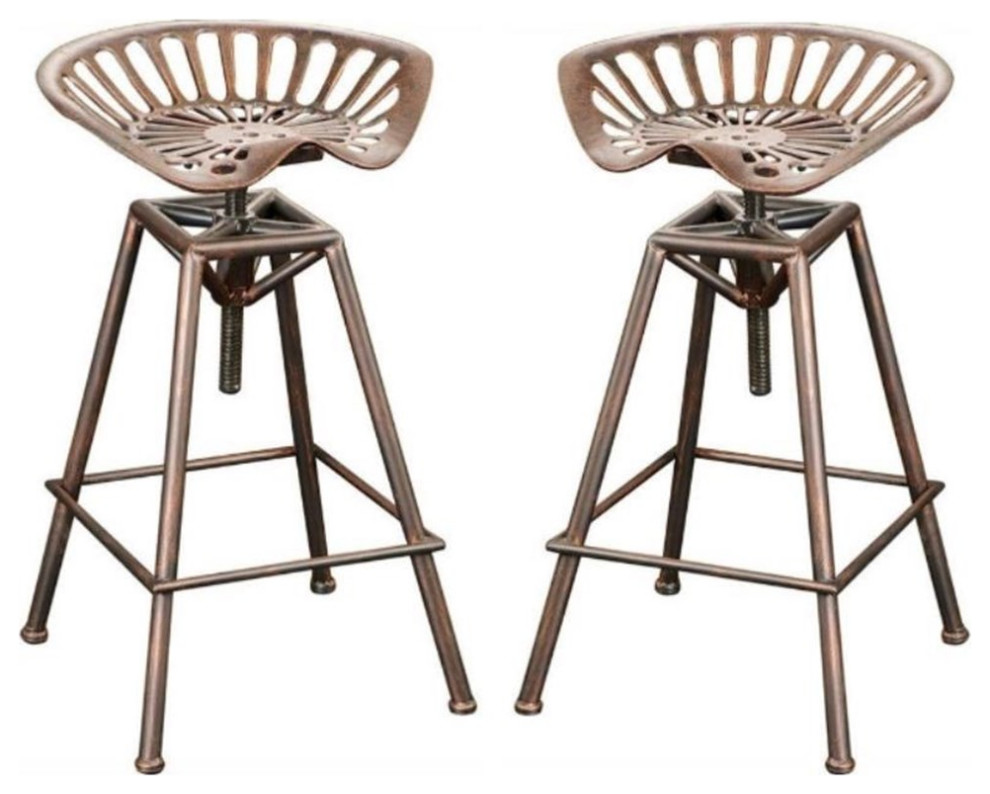 Home Square 26" Saddle Bar Stool in Copper and Silver Set of 2 Bar