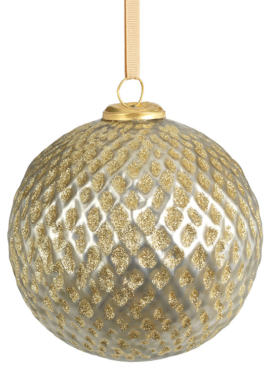 6" Beehive Glass Ball Ornaments, Set of 2, Silver With Gold Specs