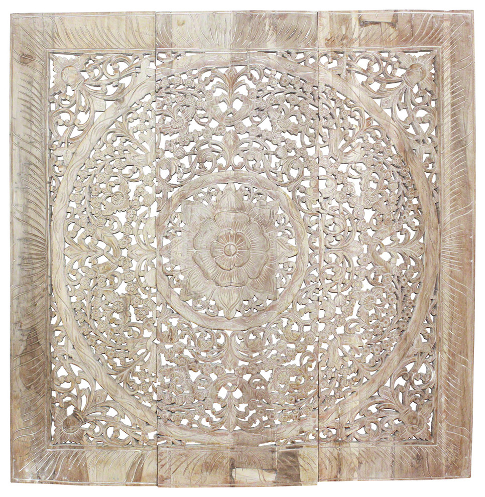Haussmann® Teak Lotus Panel Inlay 36 in x 36 in Black Stain Wax Haussmann® Teak Lotus Panel Inlay 36 in x 36 in Black Stain Wax