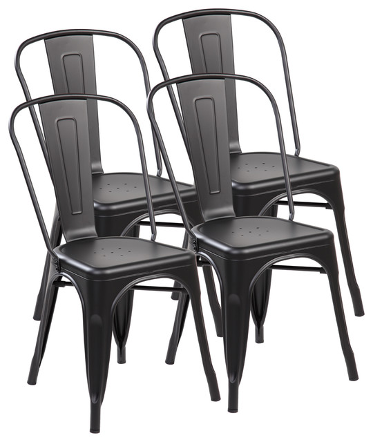 Set Of 4 Metal Stackable Chic Bistro Cafe Side Chairs Set Of 4 Metal Stackable Chic Bistro Cafe Side Chairs Matte Black