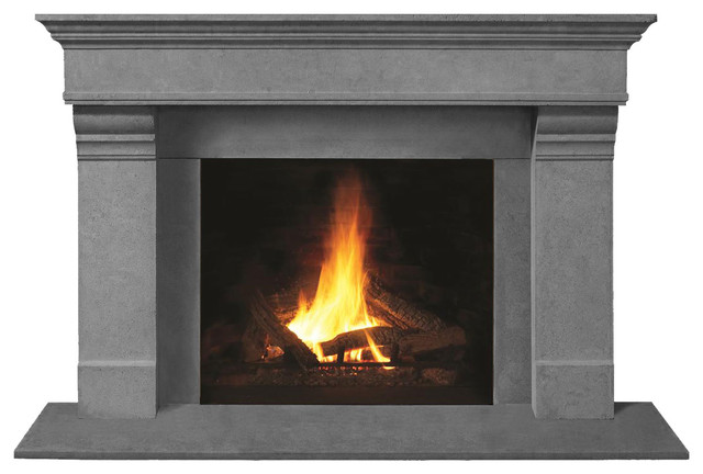 Fireplace Stone Mantel 1110.556 With Filler Panels, Gray, With Hearth Pad