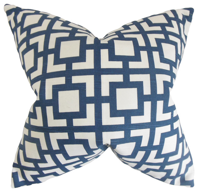 The Pillow Collection Jaslene Geometric Bedding Sham Navy Blue Queen//20 x 30