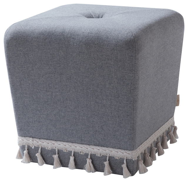 Colleen Fringe Accent Ottoman, Light Grey