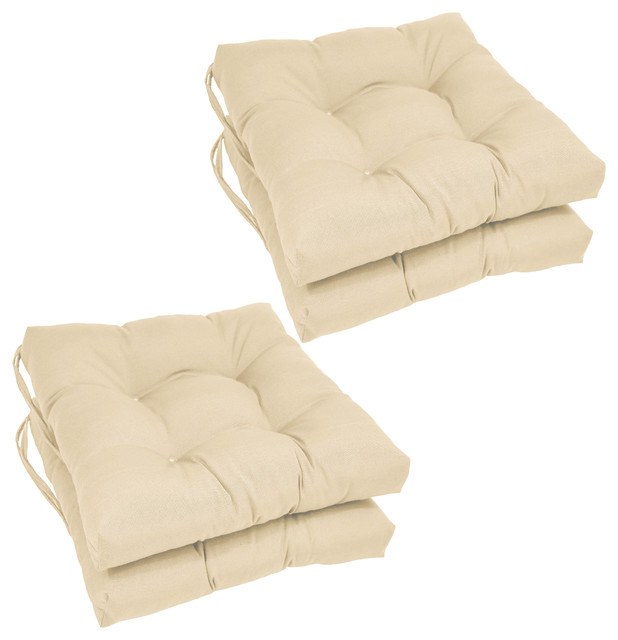16" Solid Twill Square Tufted Chair Cushions, Set of 4 French Country