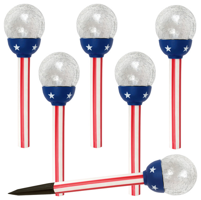 SOLAscape Solar Patriotic American Flag Crackle Glass Path Lights, Set of 6 Contemporary