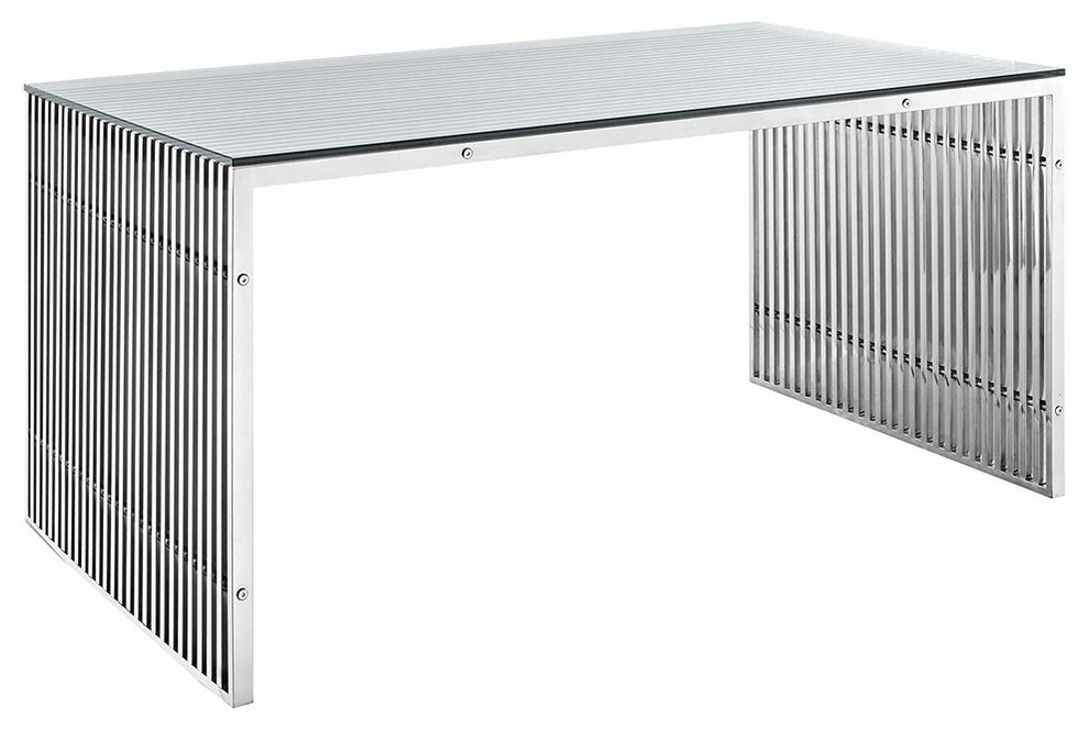 Contemporary Dining Table in Stainless Steel Silver Finish