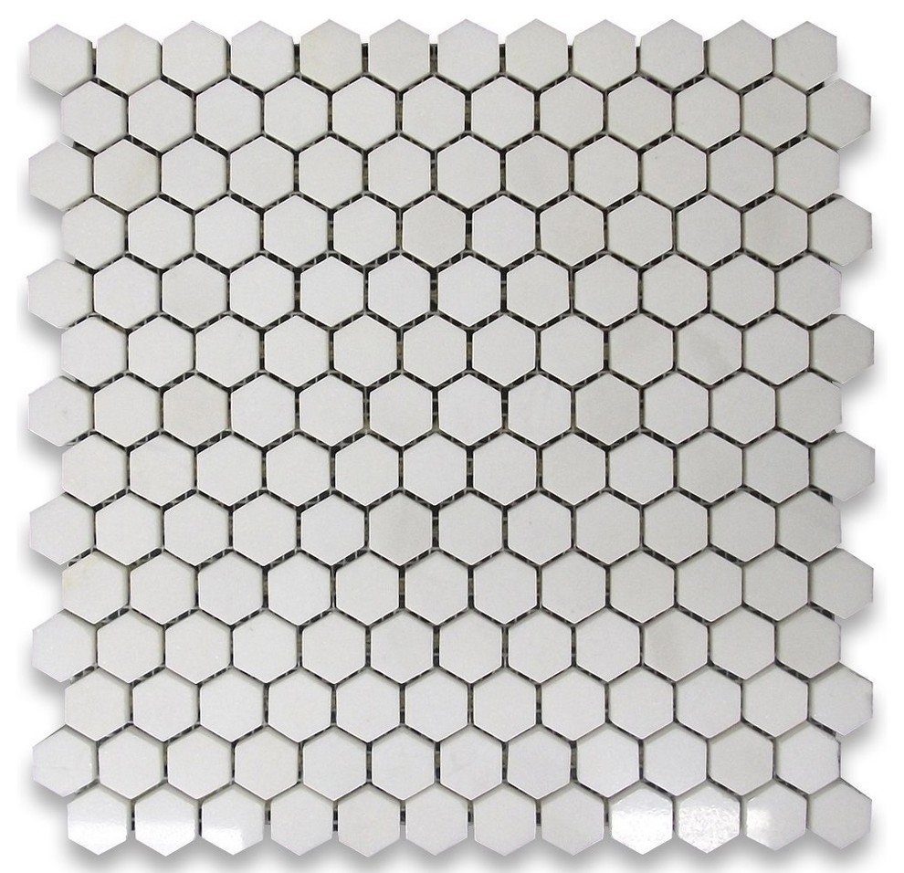 Thassos White Greek Marble Hexagon Mosaic Tile, Polished