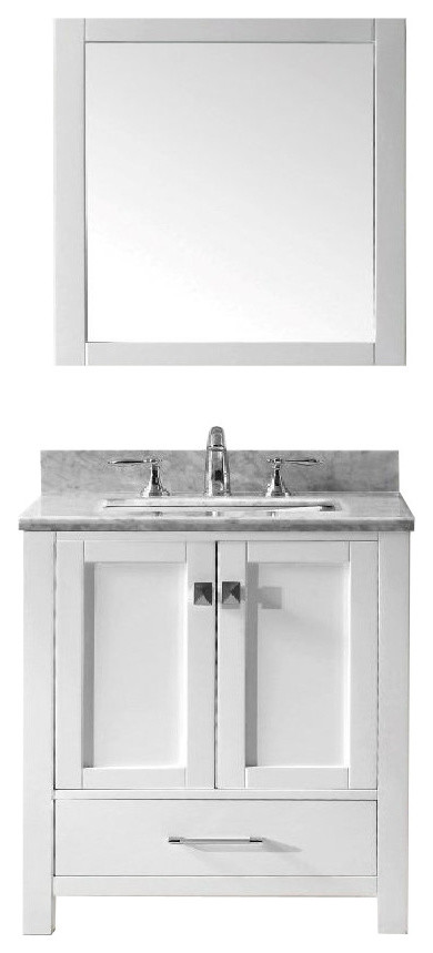 Eviva Aberdeen 30 Transitional White Bathroom Vanity White Carrera Countertop Transitional 