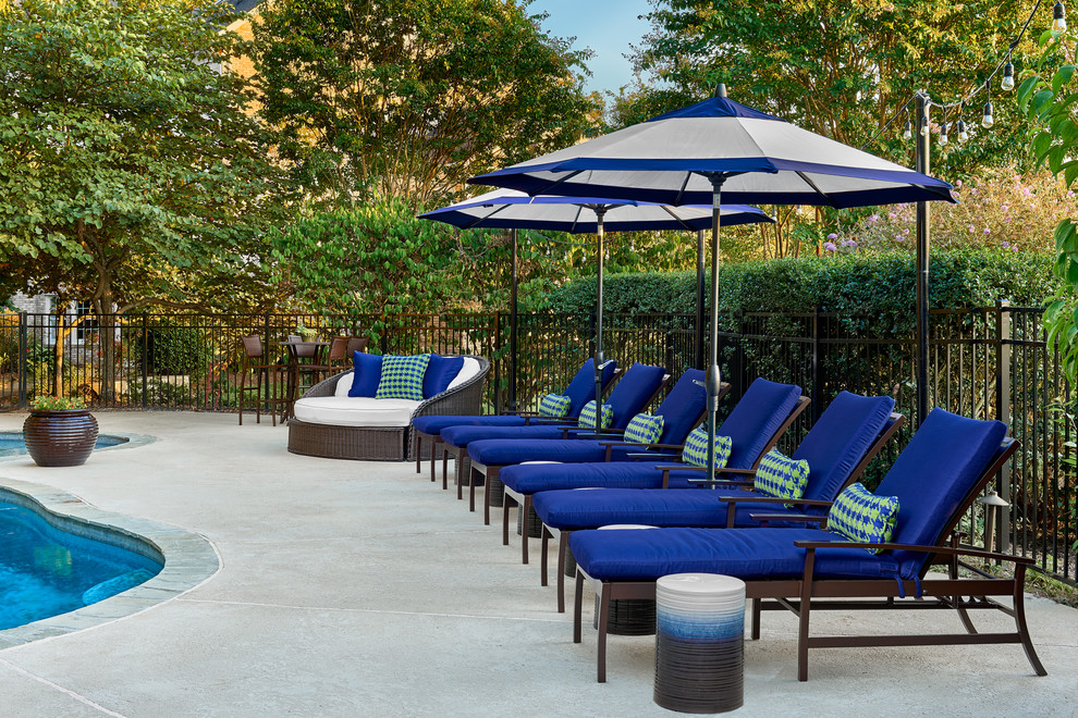 Large transitional backyard custom-shaped and concrete pool photo in DC Metro