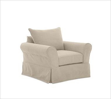 PB Comfort Armchair, Knife-Edge Cushions, Down-Blend Cushions, Textured Basketwe