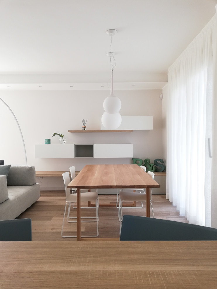 Design ideas for a mid-sized scandinavian dining room in Other with white walls.