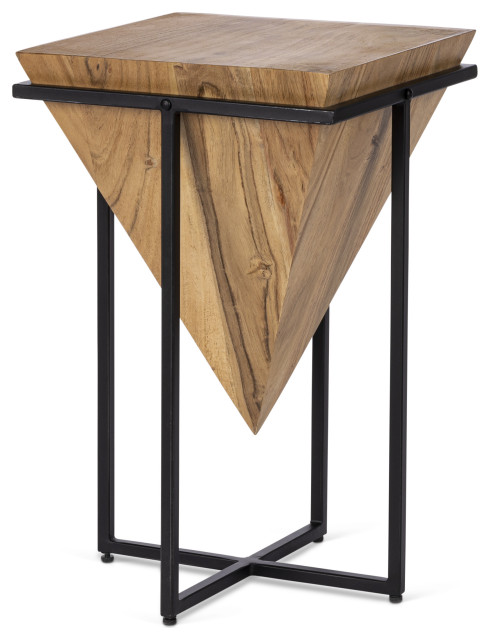 22.5" Mango Wood Side Table With Metal Frame