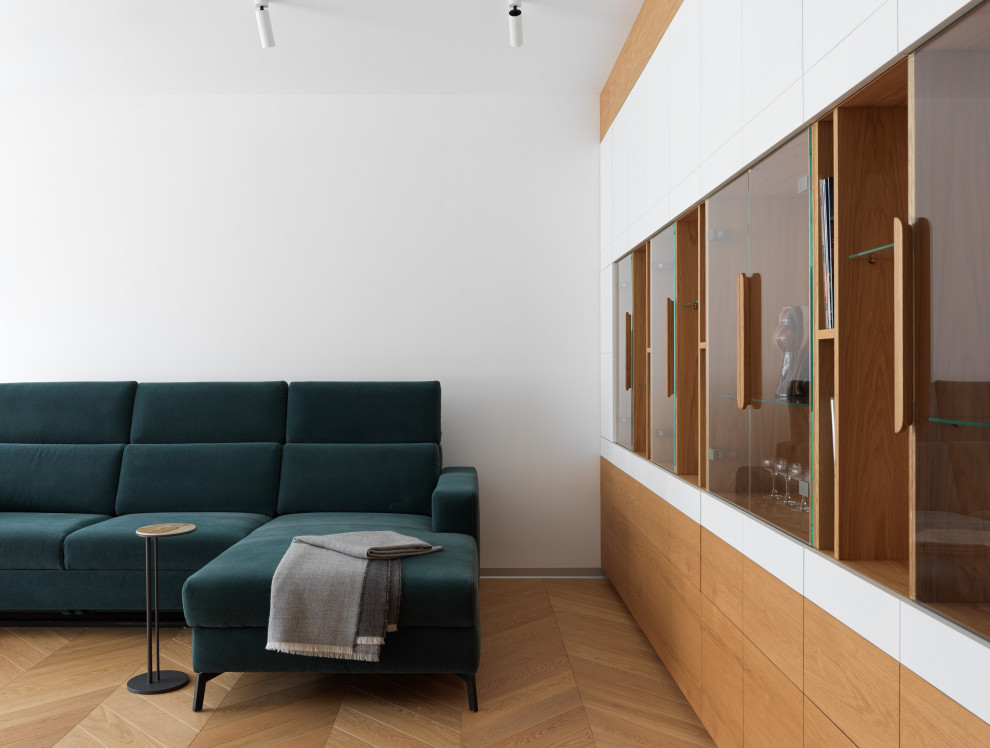 Пример оригинального дизайна: гостиная комната среднего размера в современном стиле