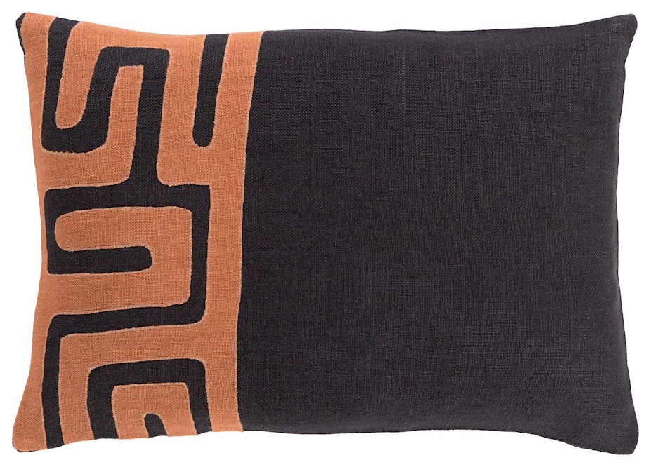 Nairobi by Surya Lumbar Pillow, Burnt Orange/Black, 13' x 19