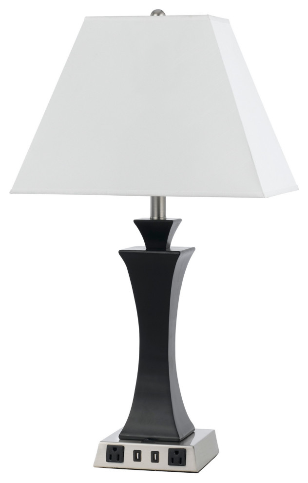 Night Stand Lamp With 2 Power Outlets And 2 Usb Ports, White And Black